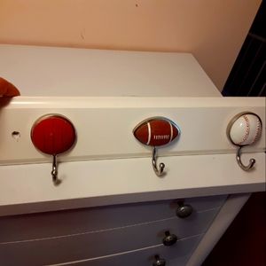 White wood coat hook, sport theme